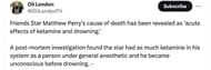 Authorities claim that Matthew passed away due to high levels of ketamine. (Image via X/olilondontv)